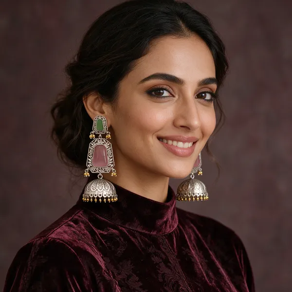 Silver_Tone_Stone_Studded_Jhumka_Earrings_For_Women