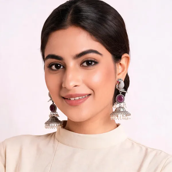 Silver_Oxidised_Peacock_Jhumka_Earrings_For_Women