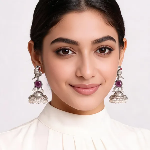 Silver_Oxidised_Peacock_Jhumka_Earrings_For_Women