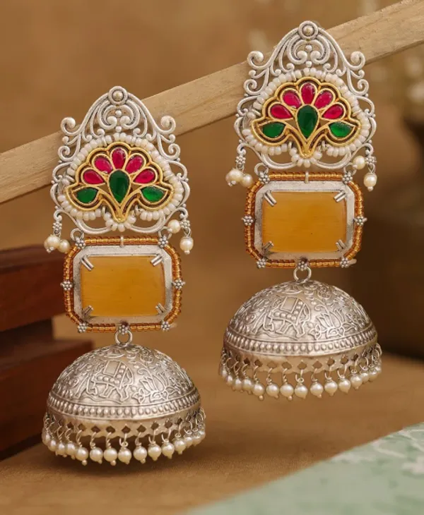 Silver_Tone_Multicolour_Jhumka_Earrings_For_Women