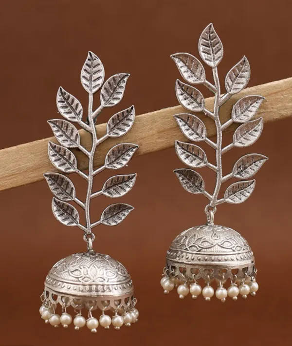 Silver_Leaf_Design_Jhumka_Earrings_For_Women