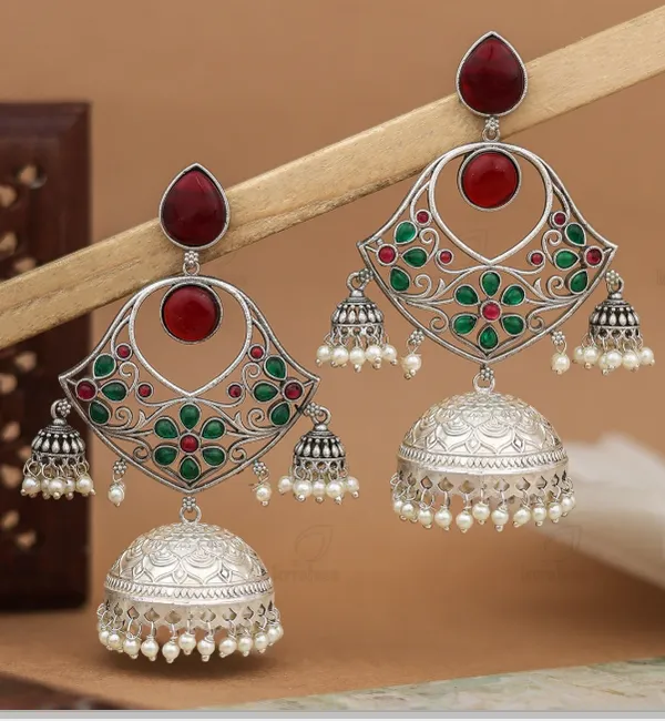 Silver_Tone_Stone_Studded_Jhumka_Earrings_For_Women