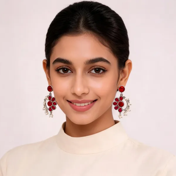 Red_Stone_Floral_Drop_Earrings_For_Women