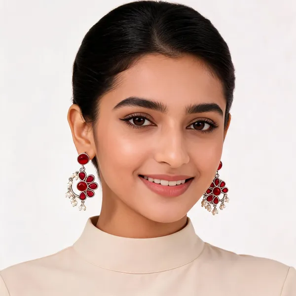 Red_Stone_Floral_Drop_Earrings_For_Women