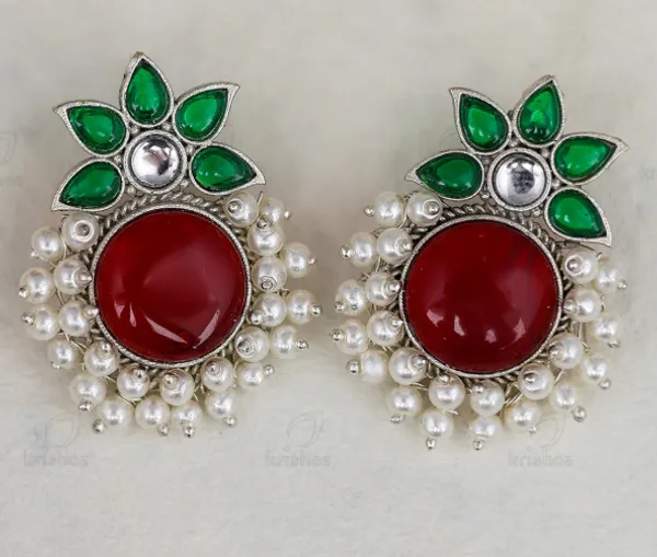 Red_Green_Stone_Pearl_Earrings_For_Women