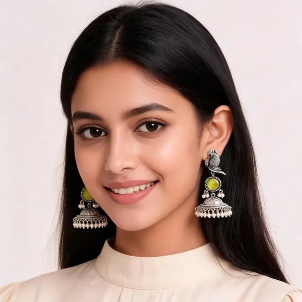 Silver_Tone_Oxidized_Parrot_Jhumka_Earrings_For_Women