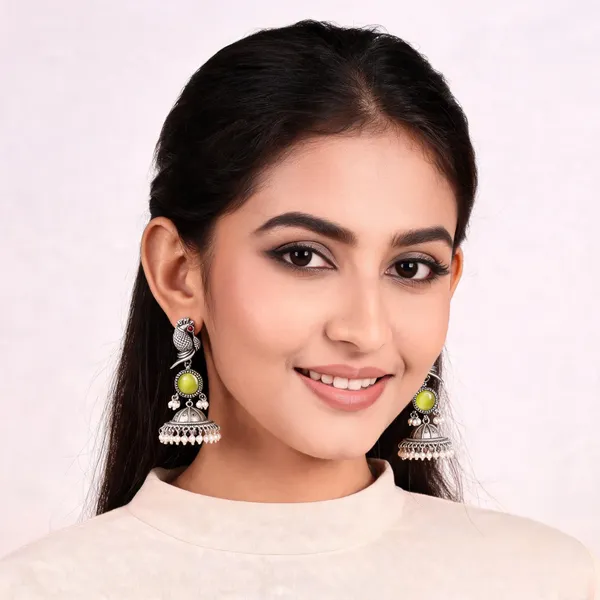 Silver_Tone_Oxidized_Parrot_Jhumka_Earrings_For_Women