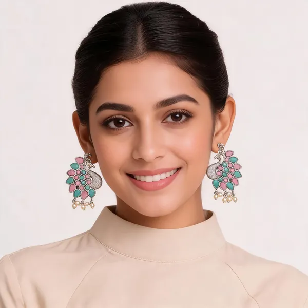 Multicolour_Peacock_Design_Drop_Earrings_For_Women