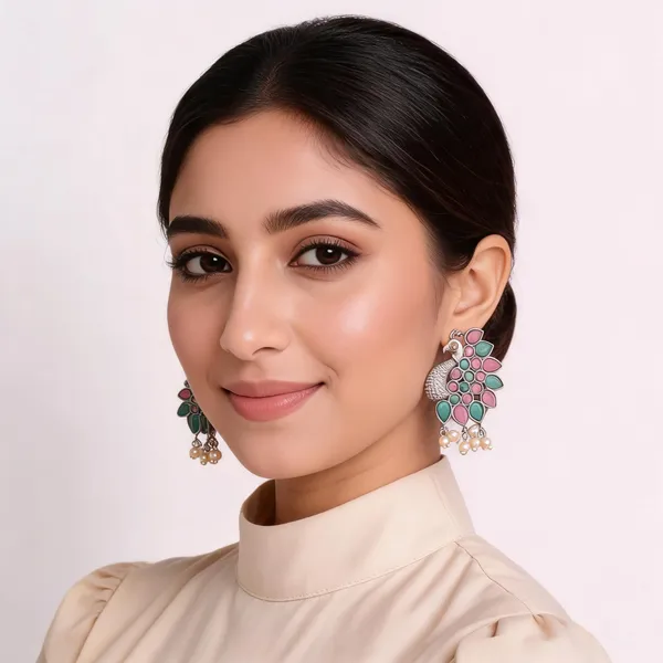 Multicolour_Peacock_Design_Drop_Earrings_For_Women