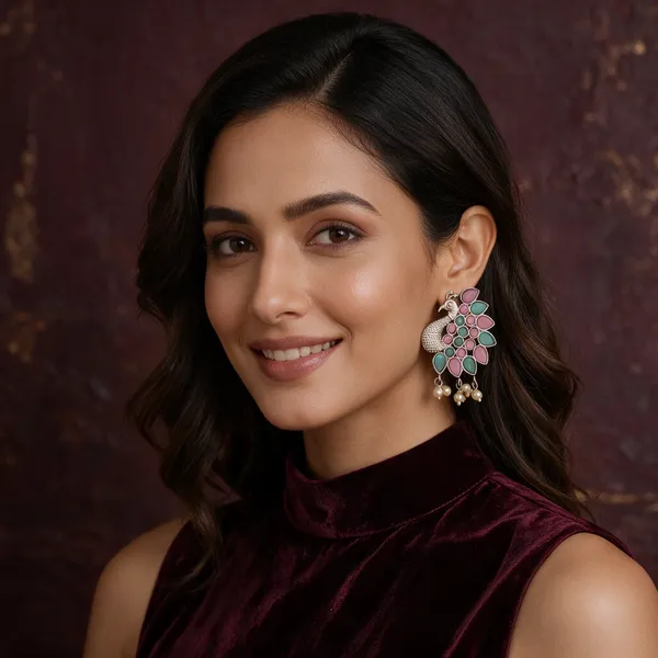 Multicolour_Peacock_Design_Drop_Earrings_For_Women