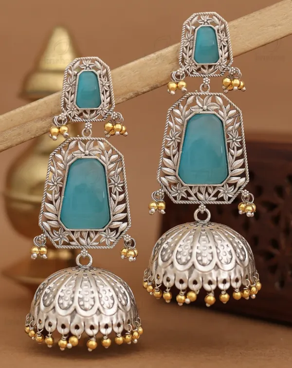 Silver_Tone_Turquoise_Jhumka_Earrings_For_Women
