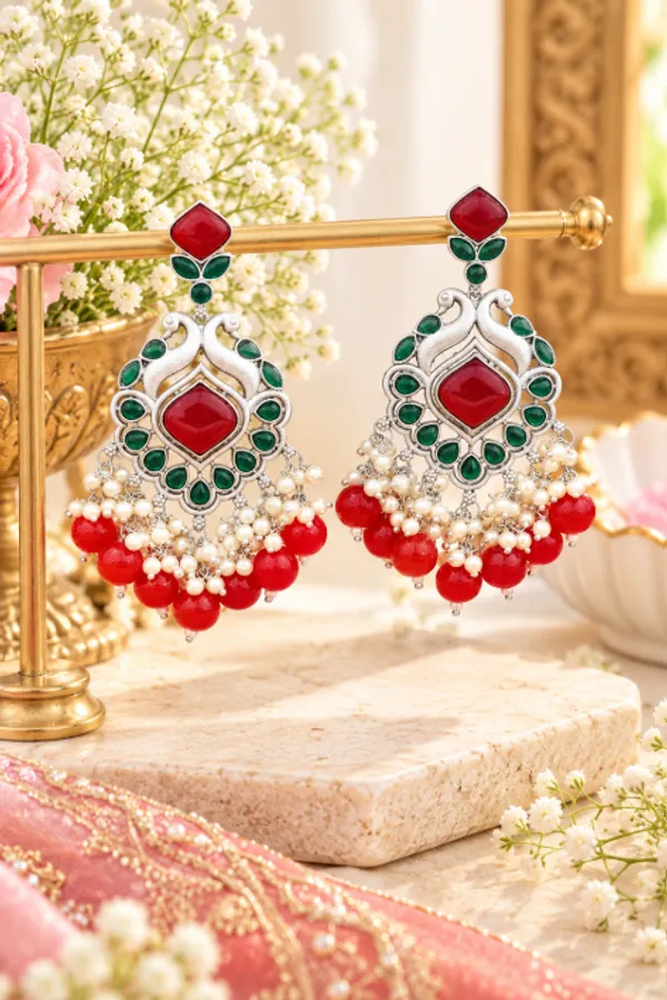 Peacock-Inspired_Silver_Look-Alike_Dangler_Earrings
