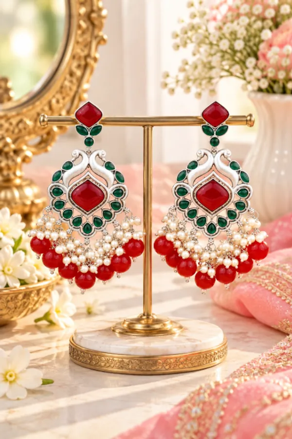 Peacock-Inspired_Silver_Look-Alike_Dangler_Earrings