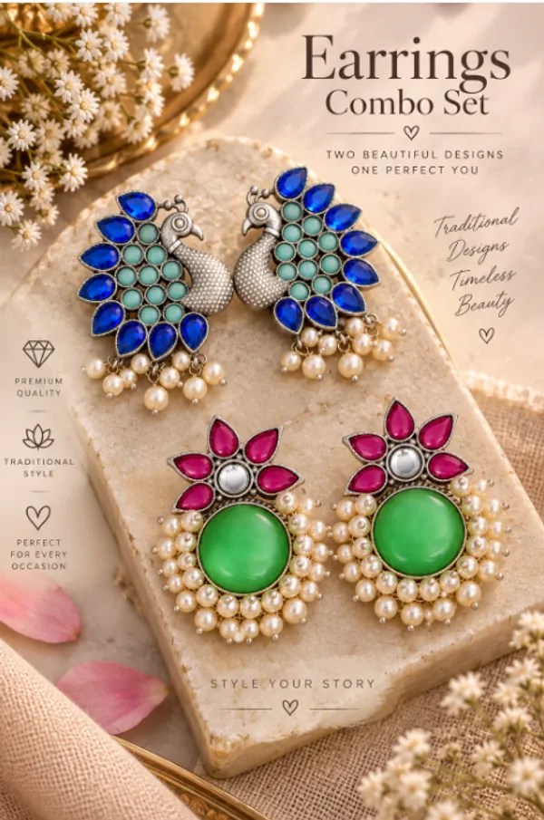 Peacock_&_Floral_Statement_Earrings_Combo_Set_–_Blue,_Green_&_Pink
