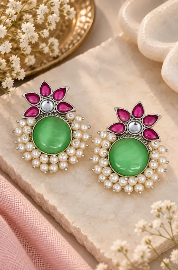 Peacock_&_Floral_Statement_Earrings_Combo_Set_–_Blue,_Green_&_Pink