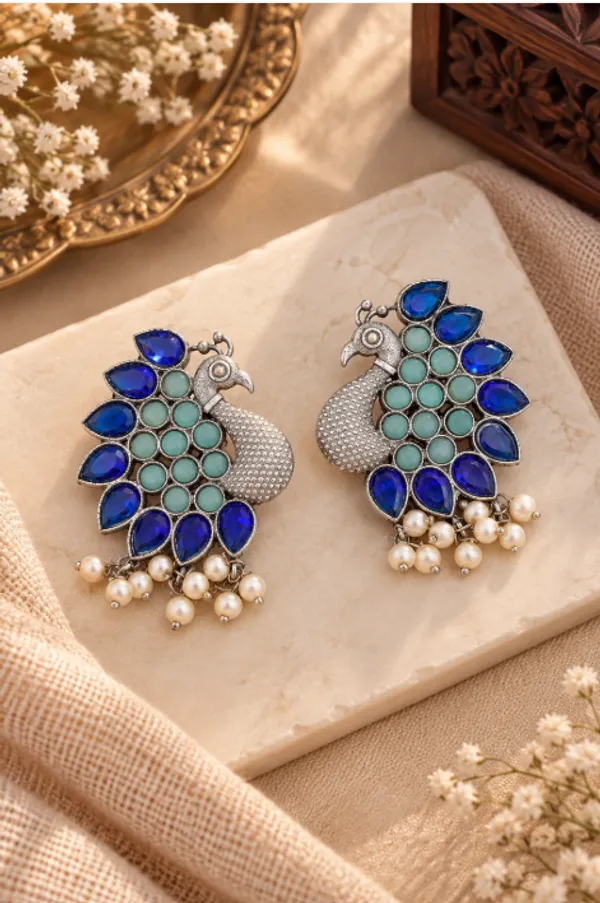 Peacock_&_Floral_Statement_Earrings_Combo_Set_–_Blue,_Green_&_Pink