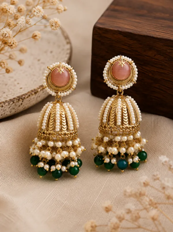 Pink_Beaded_Jhumka_Earrings_For_Women