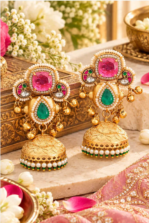 Premium_Gold_Jhumki_Earrings_–_Doublet_Stone_&_Ghungroo_Detailing