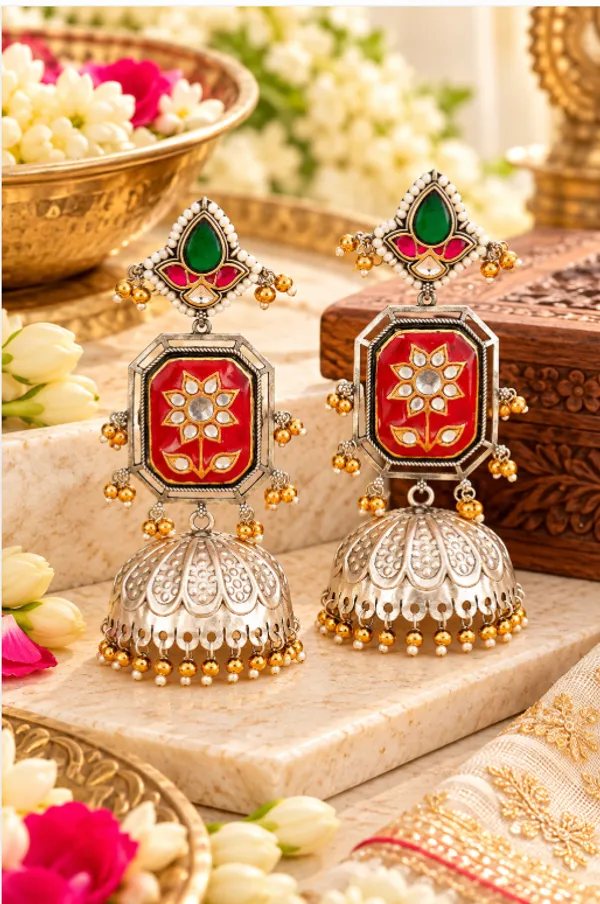 Premium_Meenakari_Jhumki_Earrings_–_Silver_Look_Alike