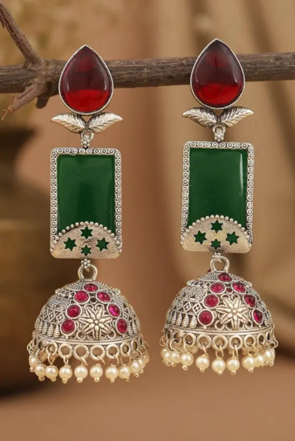 Red_And_Green_Oxidised_Jhumka_Earrings_For_Women