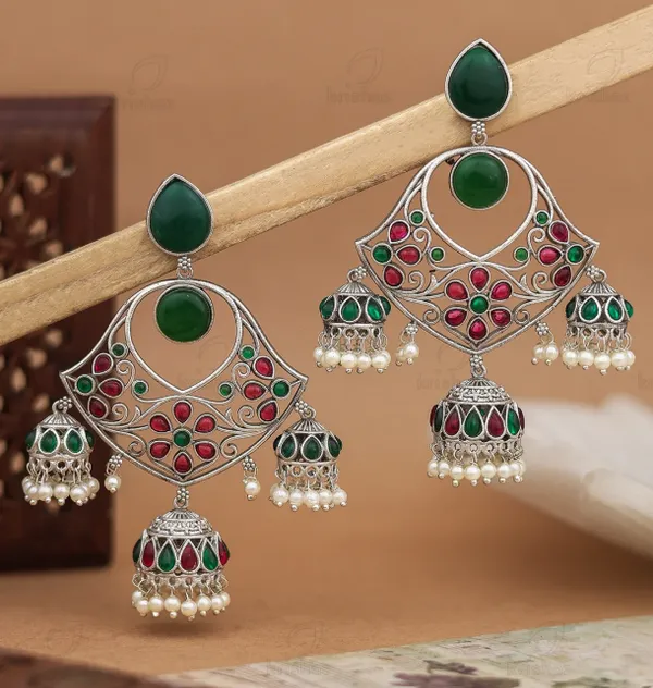 Green_And_Red_Stone_Chandbali_Jhumka_Earrings_For_Women