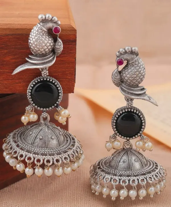 Silver_Oxidised_Peacock_Jhumka_Earrings_For_Women