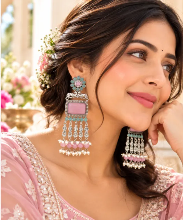 Traditional_Oxidized_Silver_Look-Alike_Dangler_Earrings_(Baby_Pink)