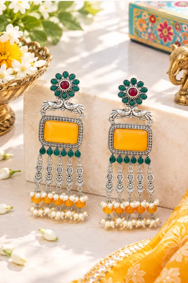 Traditional_Oxidized_Silver_Look-Alike_Dangler_Earrings_(Yellow)