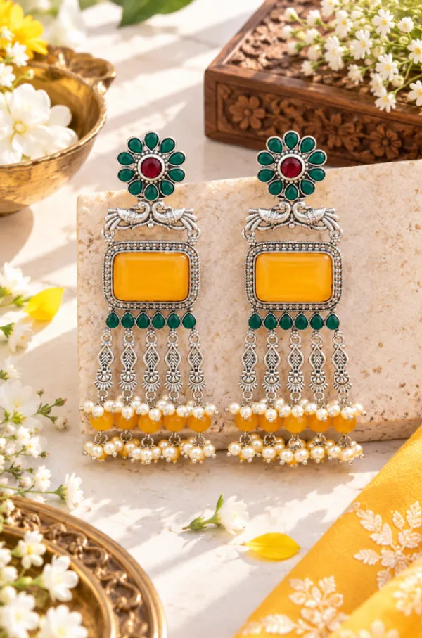 Traditional_Oxidized_Silver_Look-Alike_Dangler_Earrings_(Yellow)