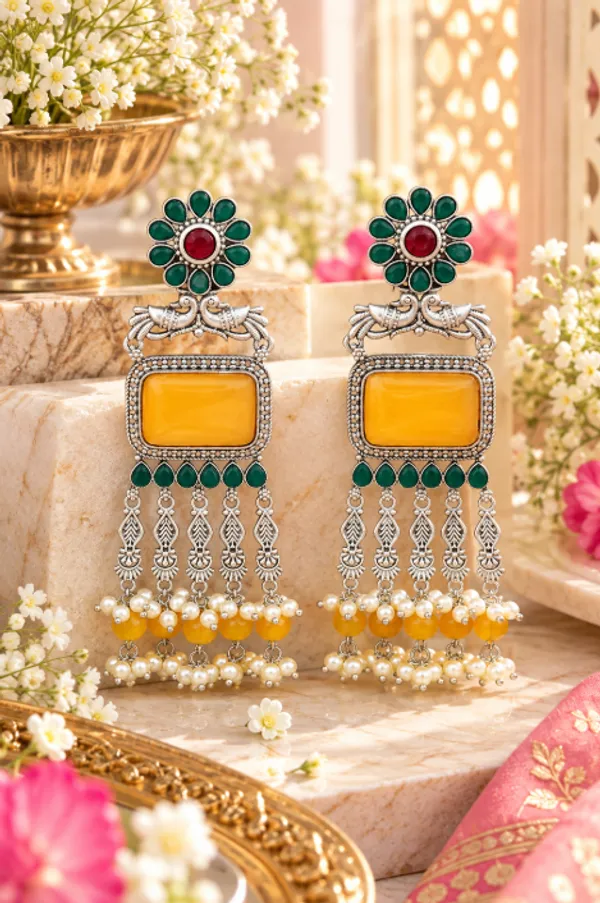 Traditional_Oxidized_Silver_Look-Alike_Dangler_Earrings_(Yellow)