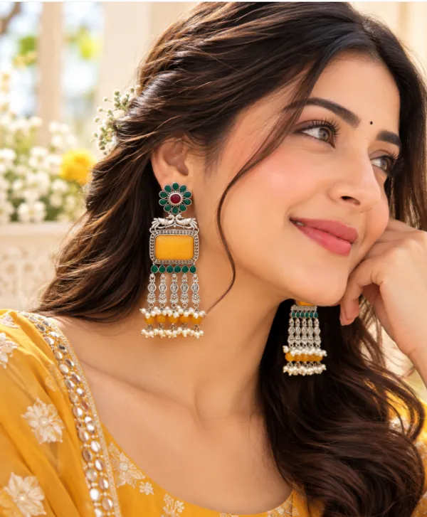 Traditional_Oxidized_Silver_Look-Alike_Dangler_Earrings_(Yellow)