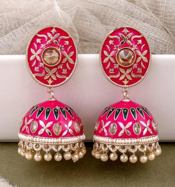 Pink_Embellished_Jhumka_Earrings_For_Women