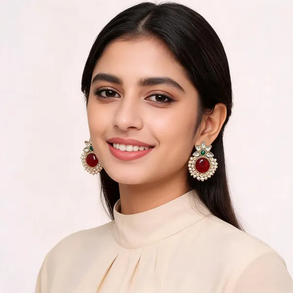 Red_Gold_Tone_Pearl_Embellished_Earrings_For_Women