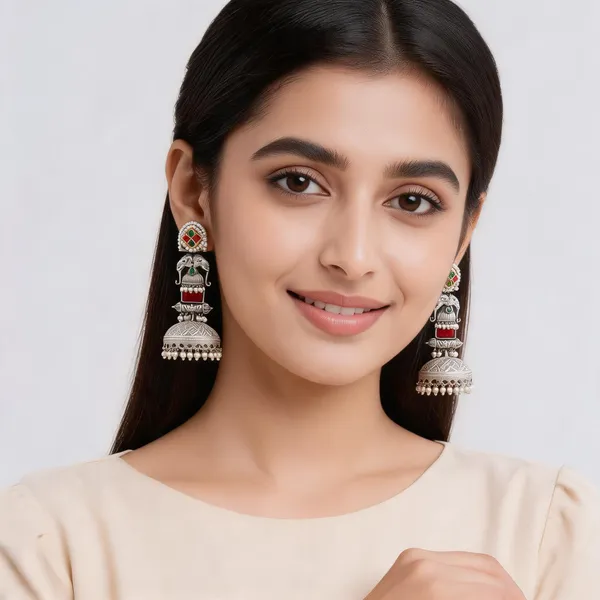Silver_Tone_Oxidised_Jhumka_Earrings_For_Women