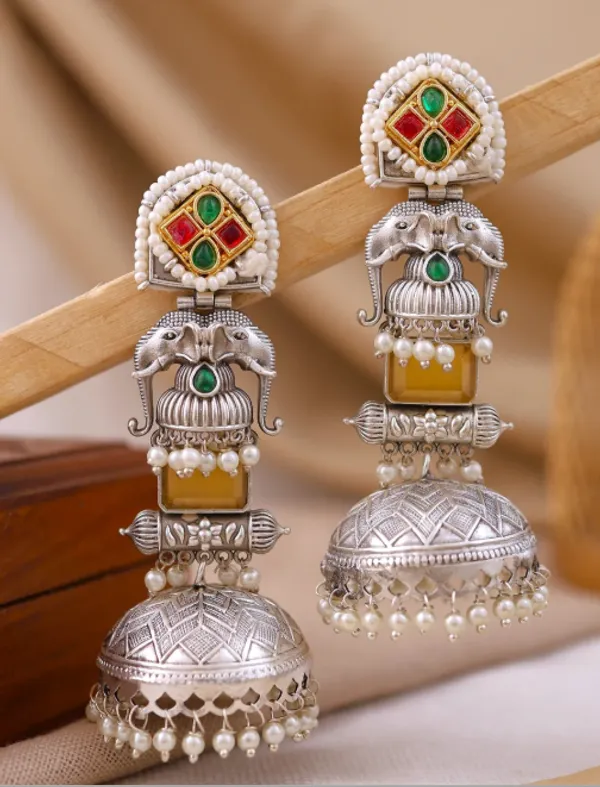 Silver_Tone_Elephant_Motif_Jhumka_Earrings_For_Women