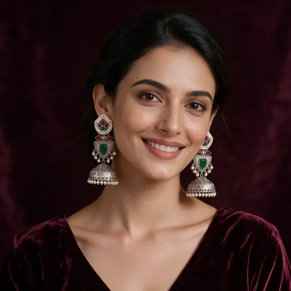 Silver_Tone_Oxidized_Jhumka_Earrings_For_Women