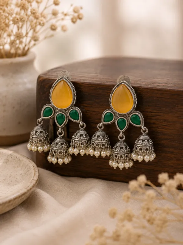 Yellow_&_Green_Traditional_Dangler_Earrings