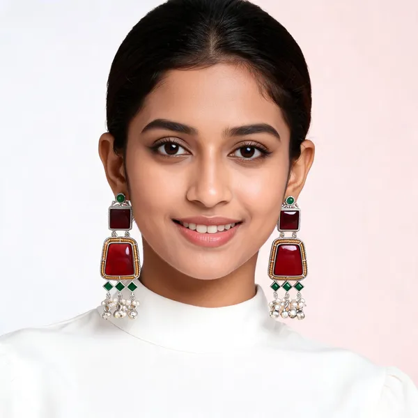 Red_And_Green_Stone_Long_Drop_Earrings_For_Women