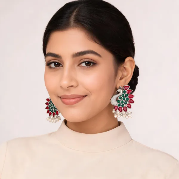 Silver_Peacock_Stone_Studded_Jhumka_Earrings_For_Women