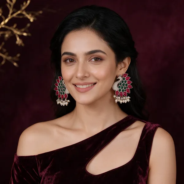 Silver_Peacock_Stone_Studded_Jhumka_Earrings_For_Women