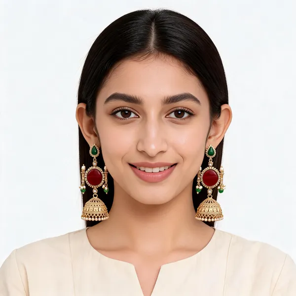 Gold_Tone_Red_Green_Stone_Jhumka_Earrings_For_Women