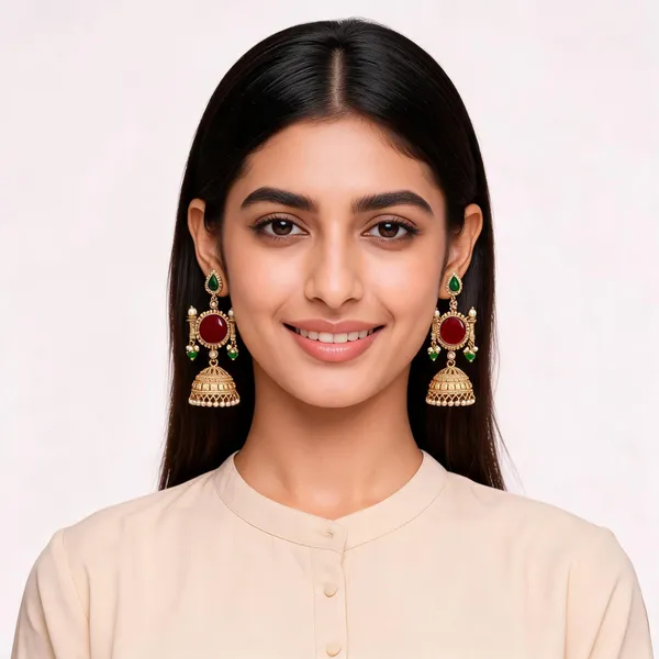 Gold_Tone_Red_Green_Stone_Jhumka_Earrings_For_Women