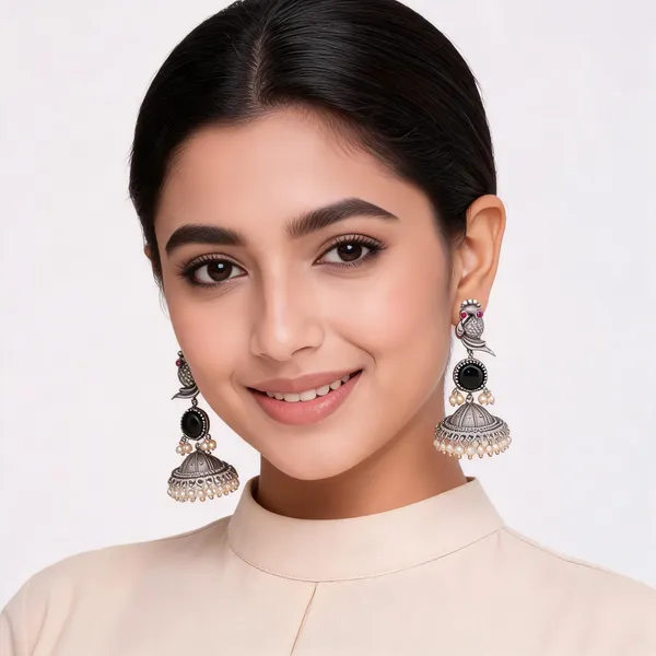 Silver_Oxidised_Peacock_Jhumka_Earrings_For_Women