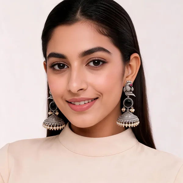 Silver_Oxidised_Peacock_Jhumka_Earrings_For_Women