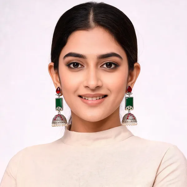 Red_And_Green_Oxidised_Jhumka_Earrings_For_Women
