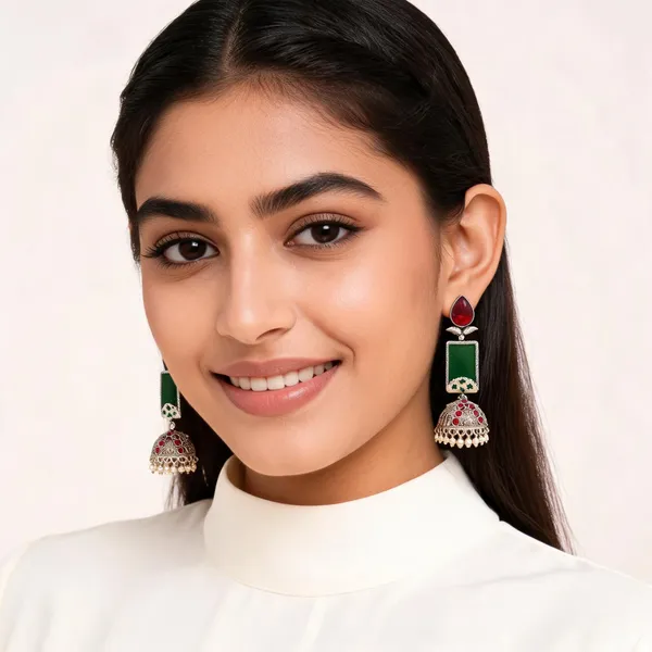 Red_And_Green_Oxidised_Jhumka_Earrings_For_Women