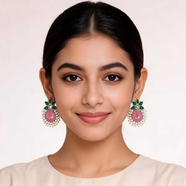 Green_Pink_Pearl_Stone_Statement_Earrings_For_Women