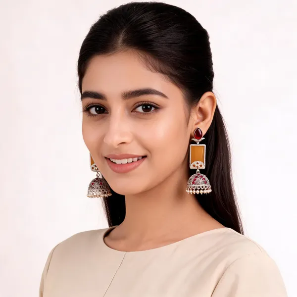 Silver_Tone_Red_Stone_Jhumka_Earrings_For_Women
