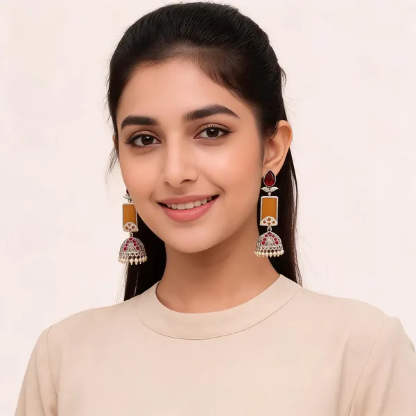 Silver_Tone_Red_Stone_Jhumka_Earrings_For_Women