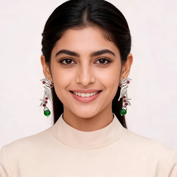 Silver_Tone_Bird_Motif_Drop_Earrings_For_Women